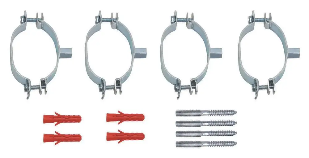 Befestigungsschellen aus Metall zur Montage von Rohrleitungen, bestehend aus vier Schellen, Schrauben und Dübel, geeignet für Solaranlagen, Marke Vaillant.